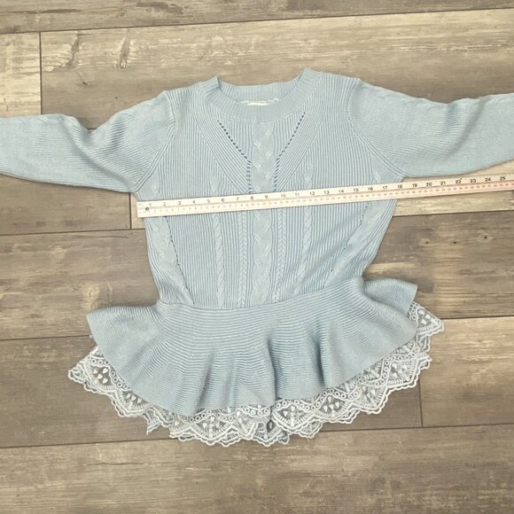 Endless Rose Pale Blue Sweater Sz M with peplum and lace - Picture 9 of 12